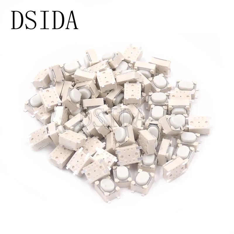 

100pcs/lot Micro Button Tact Switch SMD 4Pin 3X4X2.5MM White Tactile Tact Push Button Micro Switch Momentary 3*4*2.5mm