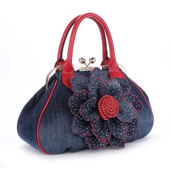 

2016 Luxury Brand Women Leather Handbags European Style Shoulder Bags For Business Women Tote Bag Denim Flowers