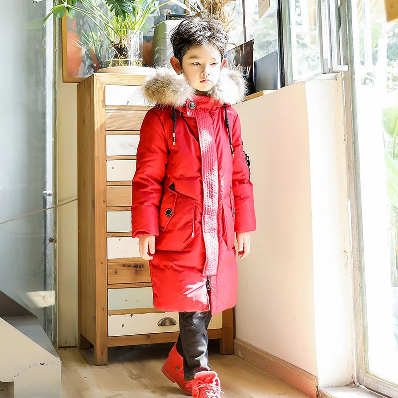 

2019 Boys Long Cotton Clothes Winter Children's Down Jacket New Thick Coat Large Fur Collar Casual Children's Clothing