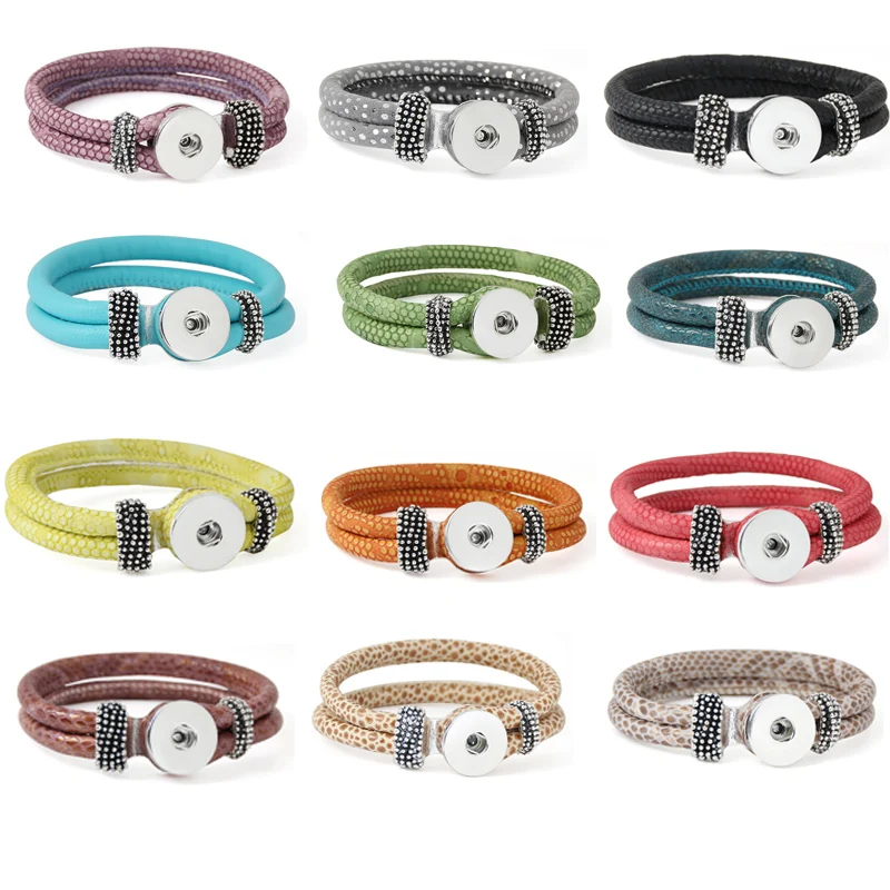 Snake Leather Snap Button Bracelet&Bangles Retro Hand 18mm Buttons Charm Bracelet For Woman Girl