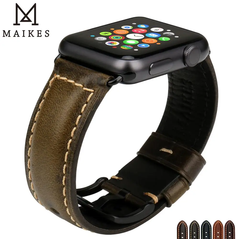 Ремешок MAIKES из натуральной кожи для Apple Watch качественный браслет iWatch 44 мм 40 42 38 Series 6 5 4 3 2 1|band for apple watch|watch bandwatch