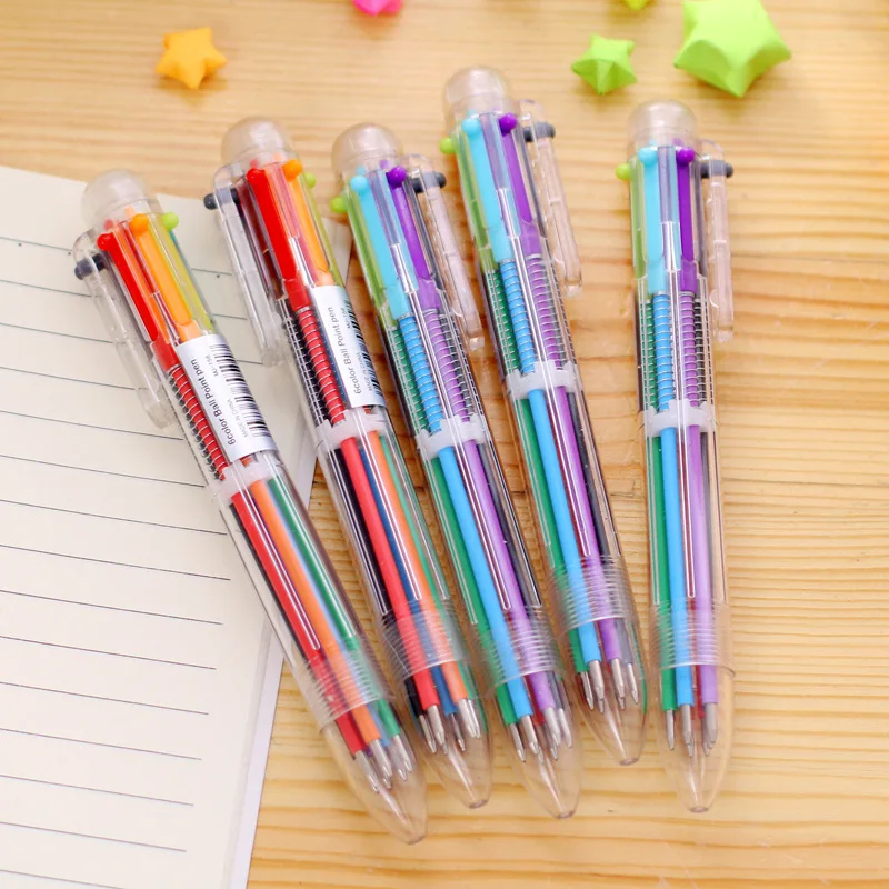 6 in 1 Color Ball Point Pen Multi-color Ballpoint Pens Office Stationery OU