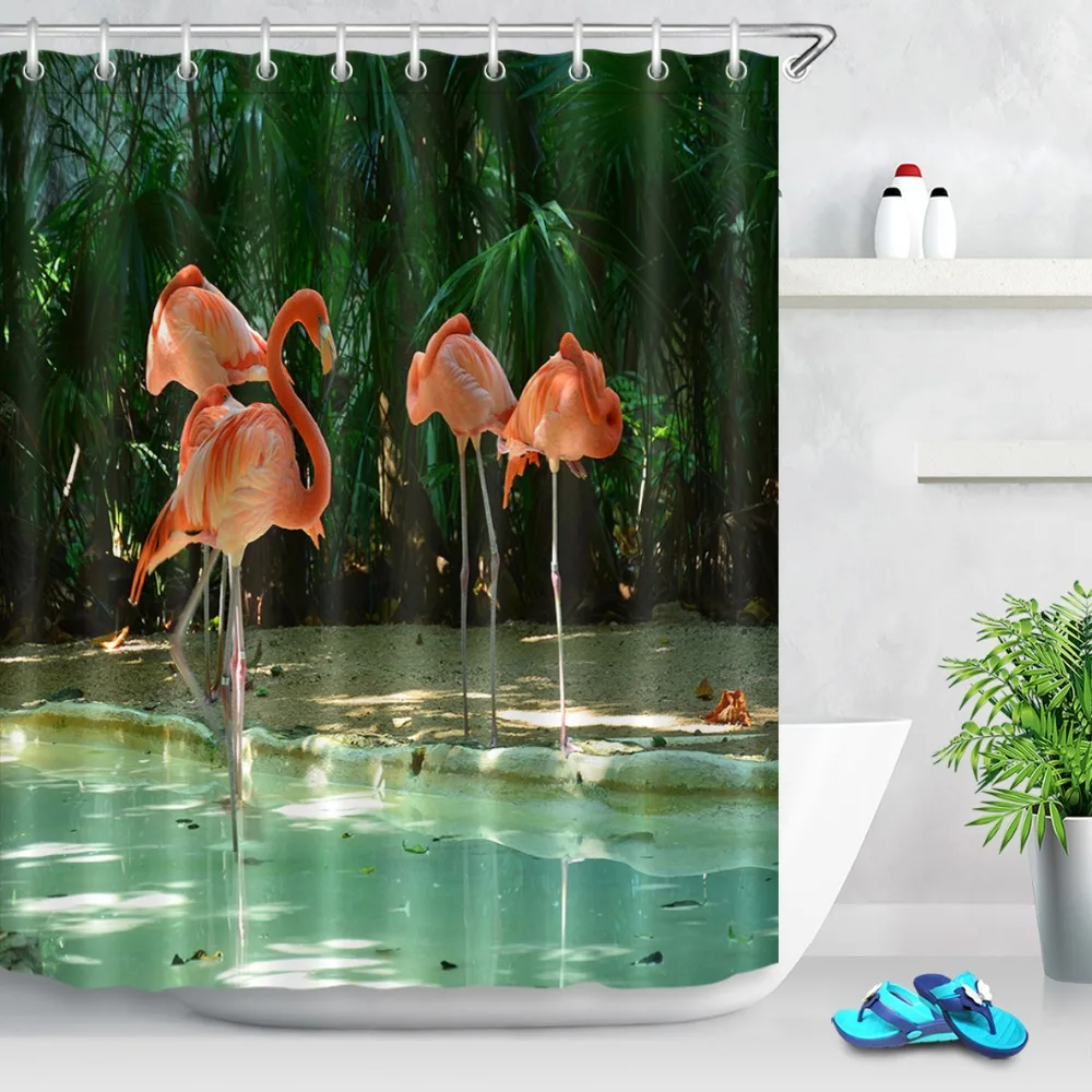 LB 180*180 3d Pink Wild Flamingo Birds Pond Custom Shower Curtains Bathroom Curtain Fabric Washable Polyester for Bathtub Decor | Дом и сад
