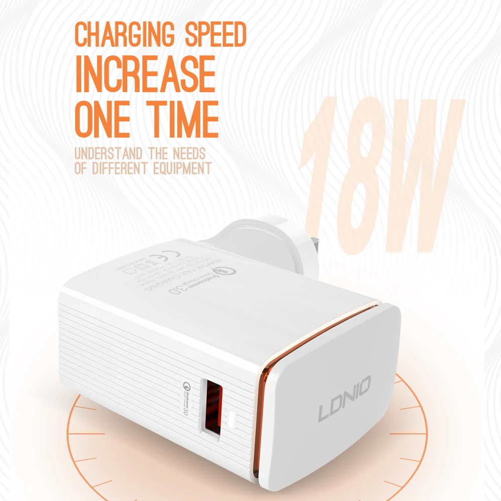 LDNIO A1301Q один USB порт QC3.0 домашнее зарядное устройство с Android/type c/Apple кабель сотового