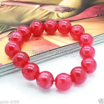 

huij 00530 6pc New Handmade 12mm Natural Red Jade Chalcedony Round Beads Stretchy Bracelet