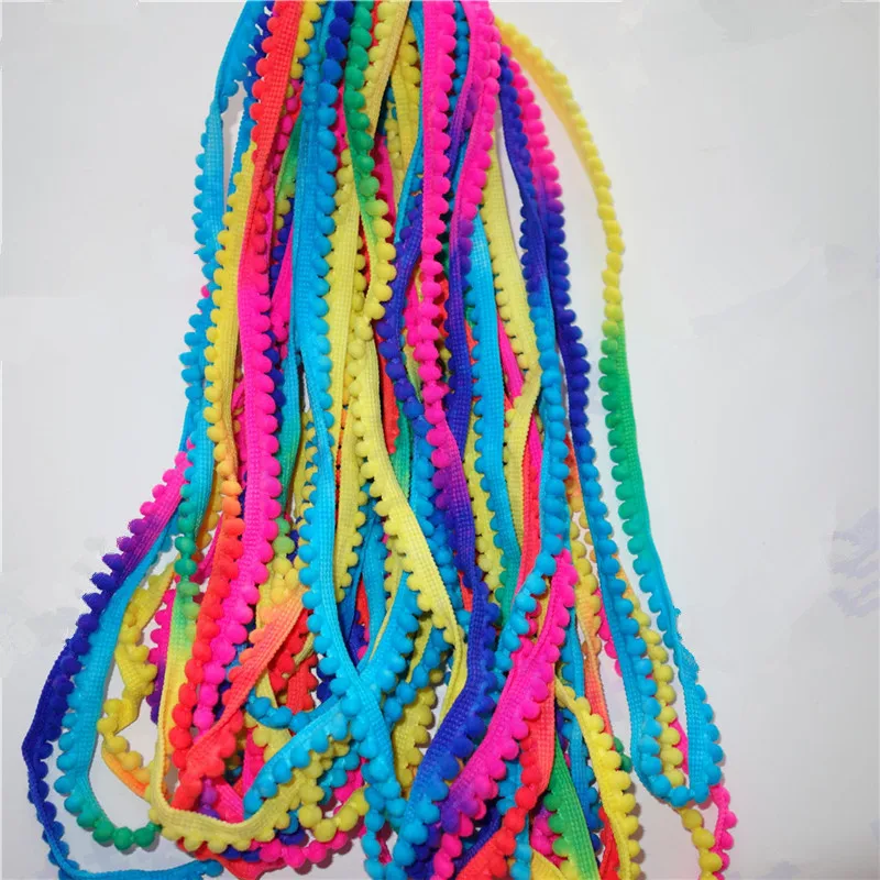 

5Yard 10mm Mix Color Fabric Lace Ribbon Fringe Tassel Ball Sewing Accessories Mini Pearl Pompom Trim Ball Kintted Pom Pom Crafts