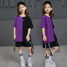 Детская свободная танцевальная одежда для бальных танцев в стиле хип-хоп, костюмы для соревнований, футболка, Топы, штаны, одежда для мальчиков и девочек, костюмы для танцев