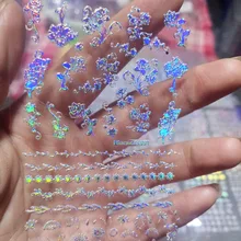 12 листов, наклейки для дизайна ногтей, голографические 3D голографические наклейки, голографические объемные слайдеры, Водные Наклейки, литье для дизайна ногтей