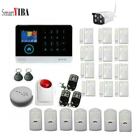 

SmartYIBA APP Control Wireless Intruder Burglar Wifi GSM Alarm System Wireless Smoke Detector Outdoor IP Camera Sensor Siren Kit