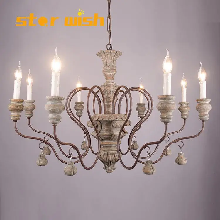 

American Pastoral Style Retro Wooden Chandelier decoration for living room dining shop hall rion candle hanging 110v 220v