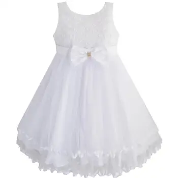 

Girls Dress White Pearl Tulle Layers Wedding Pageant Flower Girl Kids 2020 Summer Princess Party Dresses Size 2-10 Carnival