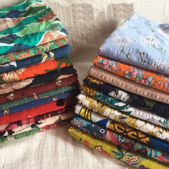 

Thin Summer Shirt Material Floral Linen Cotton Crepe Fabric 100*145cm