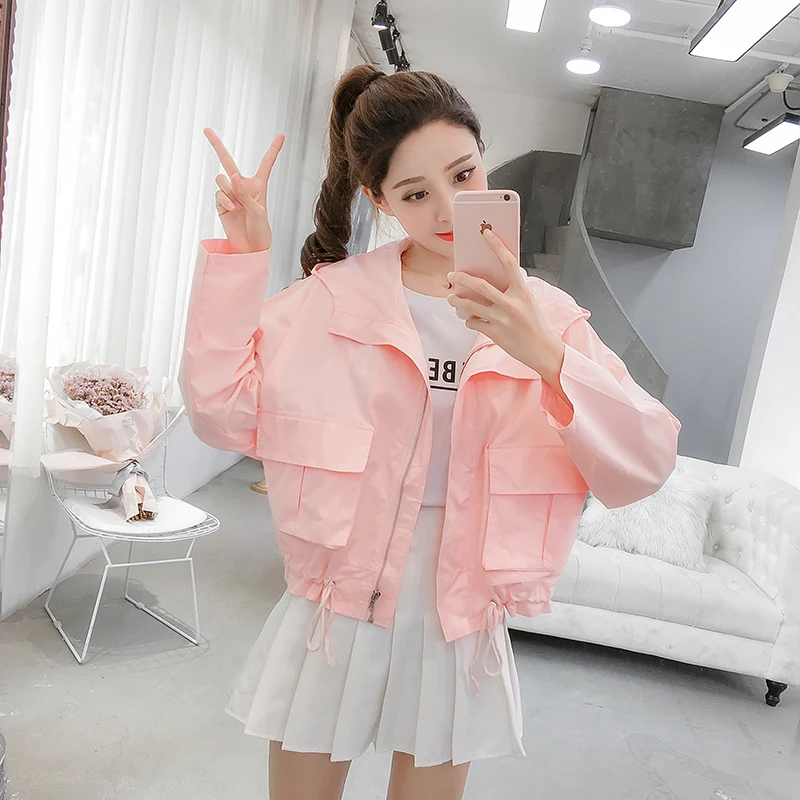 

2018 New Autumn Fashion Women Jackets Loose Big Pocket Studentsoling Coat Coats Outerwear Pink Purple Apricot 6531