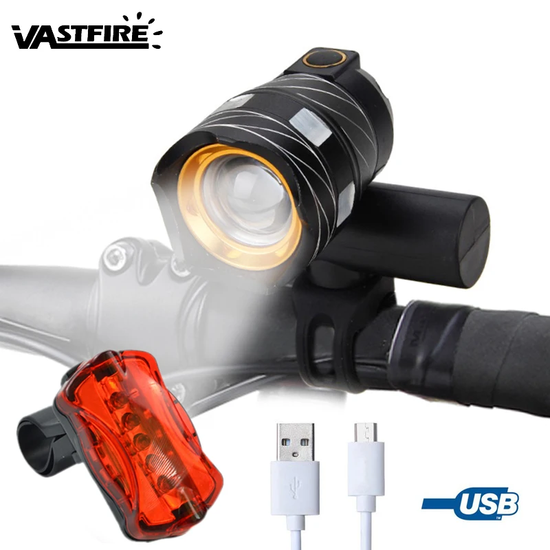 

1000 LM XM-L T6 LED Adjustable Lamp 3000mAh Rechargeable Battery Rear Light USB Line Front Bike headlight Bicycle light Zoomable