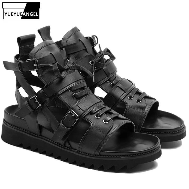 Men Beach Sandals Thick Platform Lace 