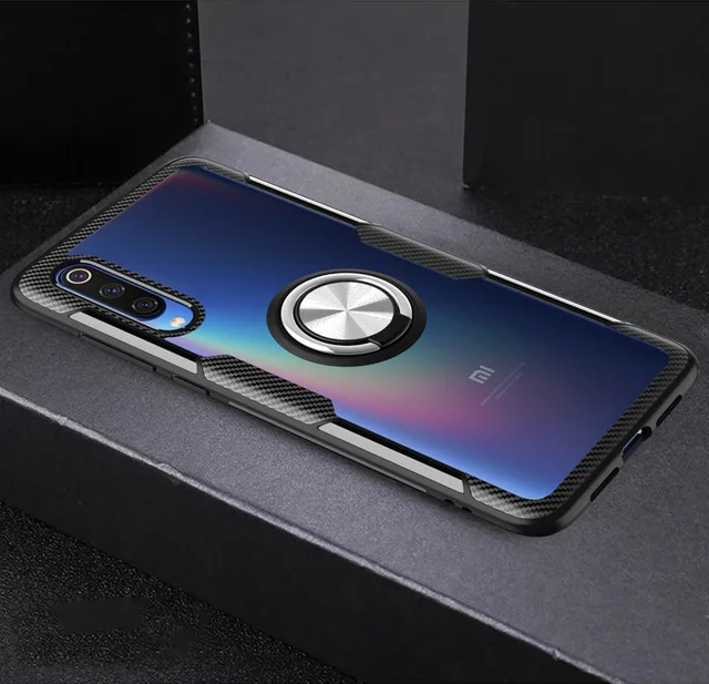 Xiaomi mi 9 чехол, мягкий силиконовый бампер, прозрачная задняя крышка для xiaomi mi 9, магнитный автомобильный держатель, кольцо для xiaomi mi 9 SE чехол s m9 - Цвет: black silver