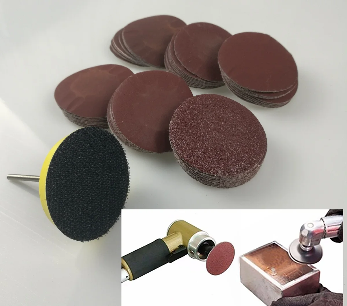 New 60pcs 2" 50mm Sandpaper Disc 100/240/600/800/1000/2000 Grits + 50mm Loop Sanding Pad with 45x3mm Shank DIY