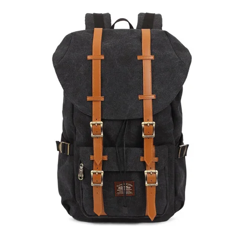 Высококачественные рюкзаки школьные для Путешествий Холст искусственная кожа мужской рюкзак известный модный винтажный дизайнерский бренд KAUKKO сумки - Цвет: Черный