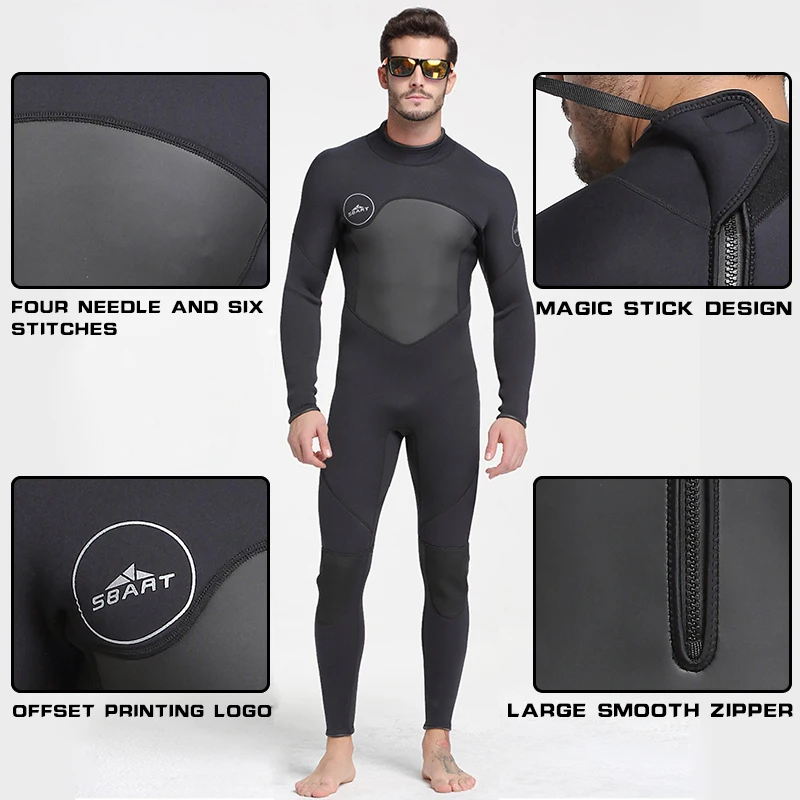 Sbart, цельный неопреновый 3 мм водолазный костюм, зимний мужской гидрокостюм с длинным рукавом, предотвращающий медузу, костюм для подводного плавания, S753
