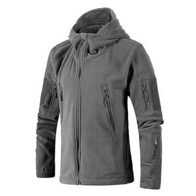 Мужская Военная флисовая куртка, тактическое зимнее пальто армии США, тренчи, ветровка, полярная армейская одежда с карманами, повседневное теплое пальто с капюшоном - Цвет: grey