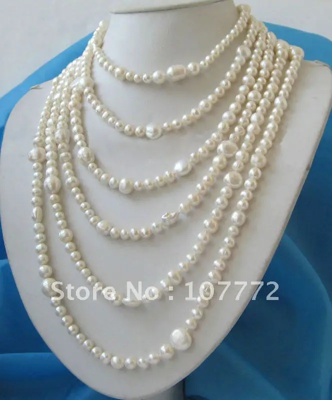 

120" 6-13 mm white round baroque pearl necklace free shipment