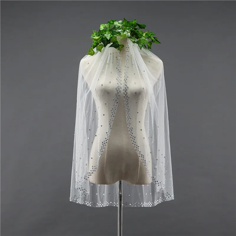 Однослойная Тюлевая свадебная вуаль с застежкой|veil with rhinestones|wedding veilwedding veil rhinestones