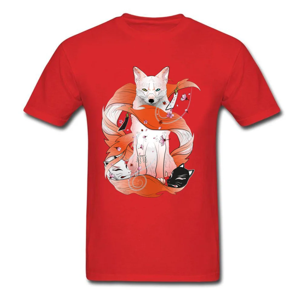 Red Kitsune T-Shirt comfortable Short Sleeve Company O-Neck Cotton T Shirt Simple Style Tee-Shirt for Men Labor Day Red Kitsune red