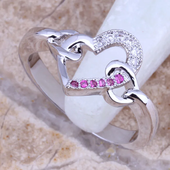 Cuore Squisito Red Cubic Zirconia Bianco Della Cz Placcati Argento Ring Size 6 / 7 / 8 / 9 E494