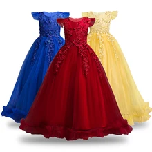 Детское платье для девочек от 4 до 14 лет, Длинные вечерние платья из тюля и кружева для девочек элегантное торжественное платье принцессы для девочек-подростков