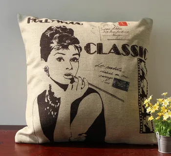 

Free shipping Audrey Hepburn hand made Linen cushion cover /pillow cover /pillow case /cushion 45CM X45CM