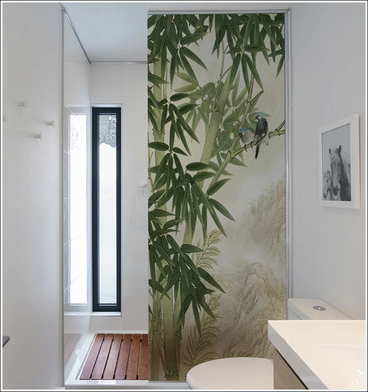 

Customized Windows Glass Film Stickers Self-Adhesive static cling without glue Bamboo forest for Bathroom Door