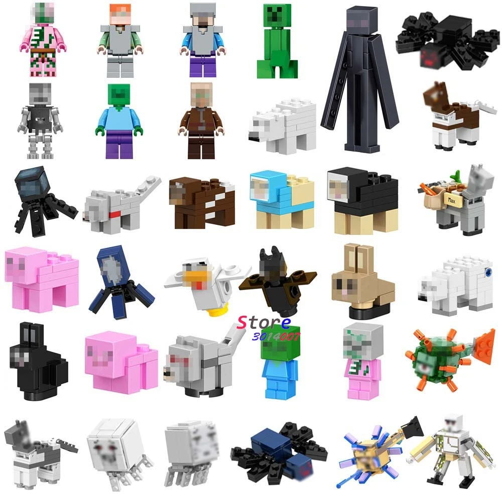 

Single Building Blocks Cartoon Movie Cartoon Animal Series Horses Ghast Spider Donkey Polar DIY toys for children
