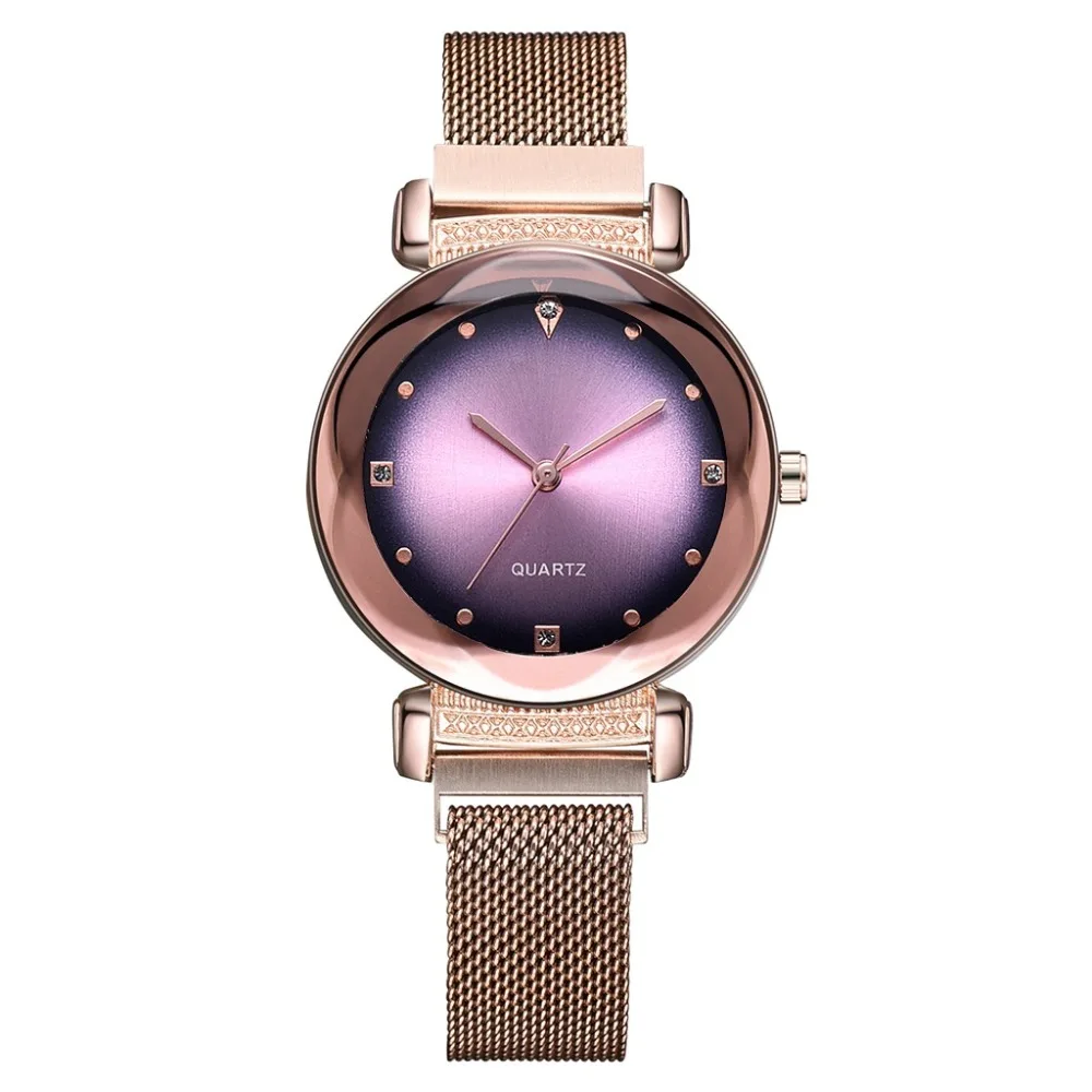 Роскошные Брендовые женские часы со стразами, магнитные сетчатые часы для женщин, водонепроницаемые женские наручные часы, женские фиолетовые часы
