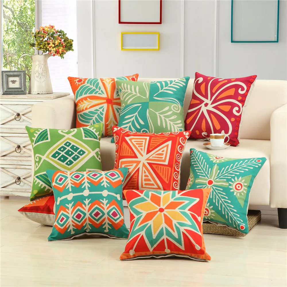 45x45 سنتيمتر الملونة خمر مجردة غطاء وسادة مطبوعة غطاء سيارة المنزل كنبة مكتب كرسي الزخرفية القطن كيس وسادة كتاني