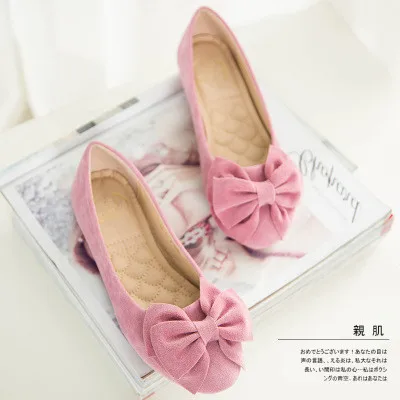 Весенняя женская классическая обувь на плоской подошве; удобная обувь из флока на плоской подошве; женская обувь с закрытым носком; 6 цветов; женская обувь с бантом; 34-43 - Цвет: Pink