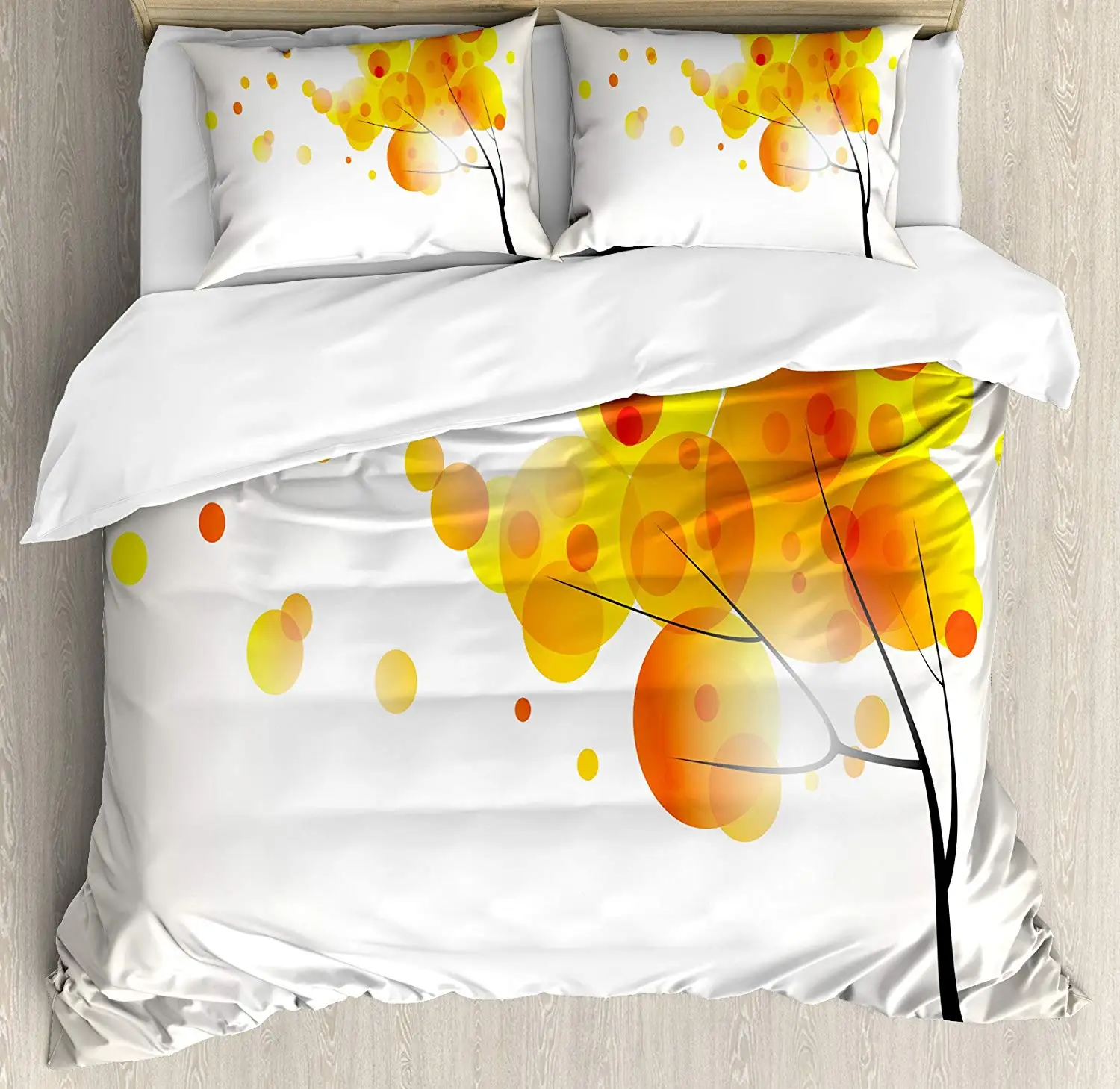 

Abstract Duvet Cover Set Modern Tree Sun Autumn Themed Artistic Vibrant Image Artwork Print Bedding Set Yellow Orange