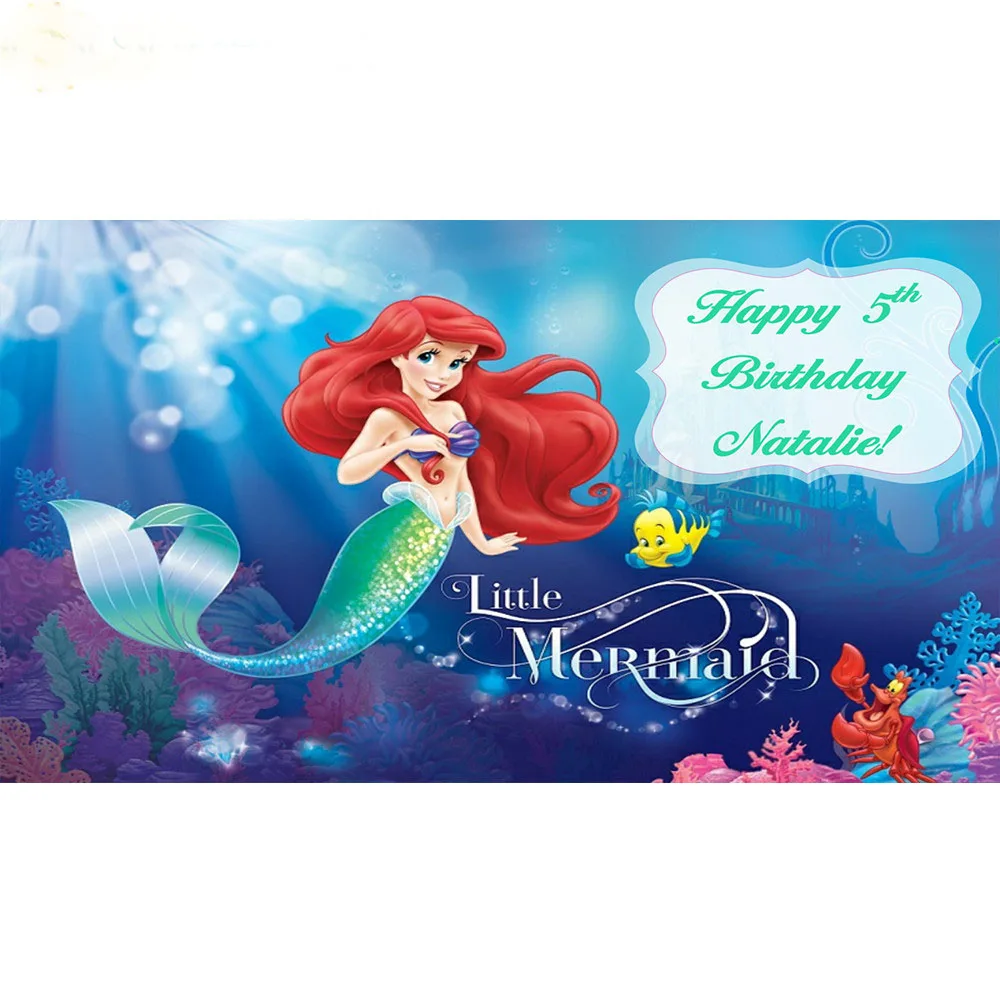 

custom happy birthday party little mermaid ariel princess baby kid child Photo Background Photography Backdrops Quality Vinyl
