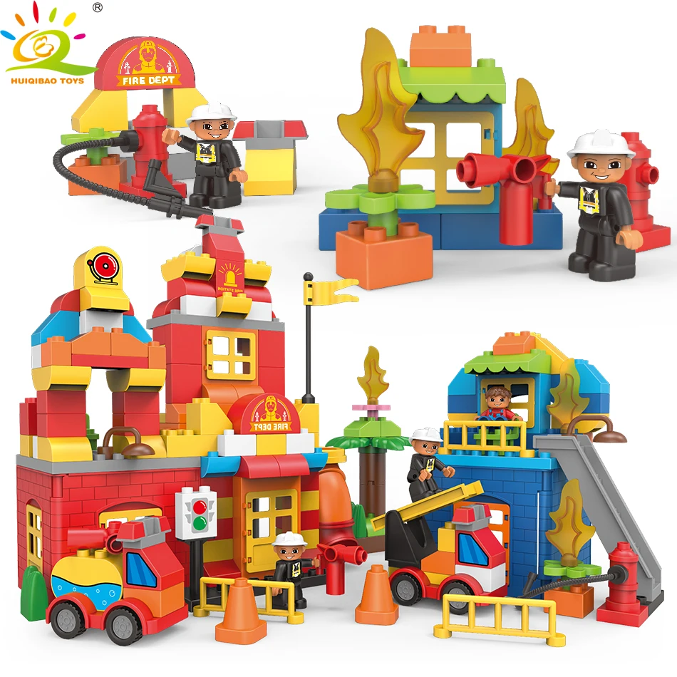 

181pcs City Firefighter Big Building Blocks Compatible Duploed Fire station figures Bricks Educational Toy For Children