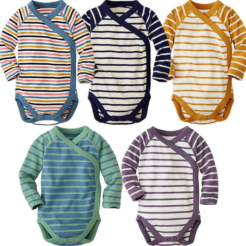 

2017 Summer infant v-neck striped long sleeve bodysuit bady boys climbing clothes newborn overall kids clothes 17S907