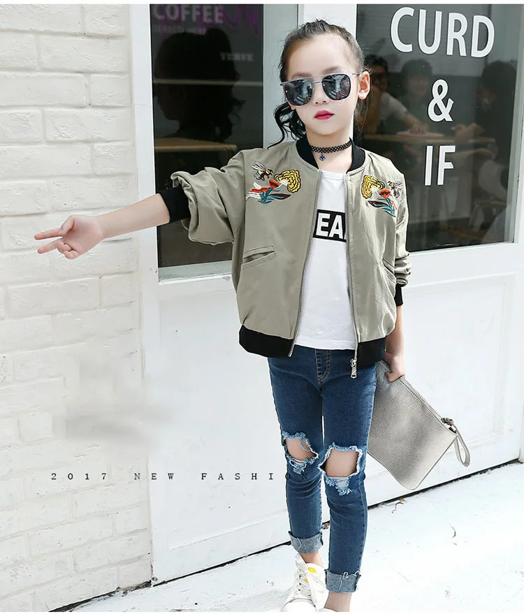 Jacket For Girls Fashion Army Green Embroidery Flower And Bee Coat Children 2017 Beautiful Bomber Jacket Kids Pretty Girls Coat HTB1SkupSVXXXXaRXpXXq6xXFXXXN - Jacket For Girls Fashion Army Green Embroidery Flower And Bee Coat Children 2017 Beautiful Bomber Jacket Kids Pretty Girls Coat
