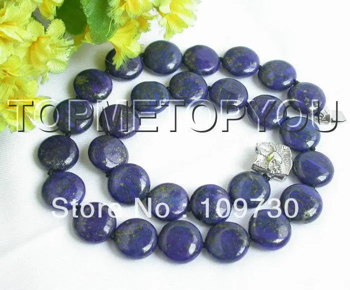 

Jewelry 002172 AAA natural coin fastener lapis lazuli necklace 14mm 5.4