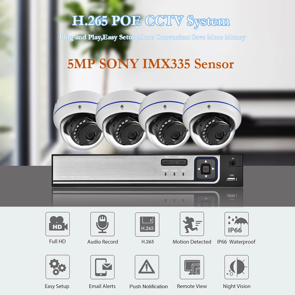 Gadinan 4CH 5.0MP Home Security NVR POE CCTV Camera System 5MP SONY IMX335 4MP Audio Sound Outdoor