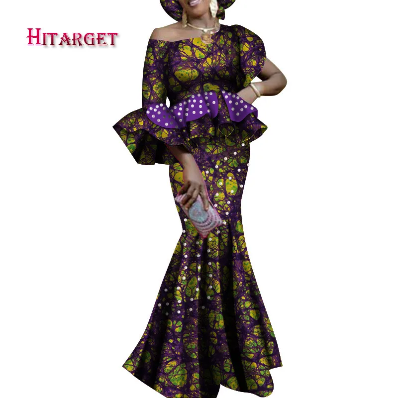 Hitarget Danshiki комплект из обуви в африканском стиле платья для Для женщин сексуальное платье на одно плечо с юбкой комплект из 2 предметов, костюм для вечерние/свадебные принт в африканском стиле Одежда WY4132 - Цвет: 7