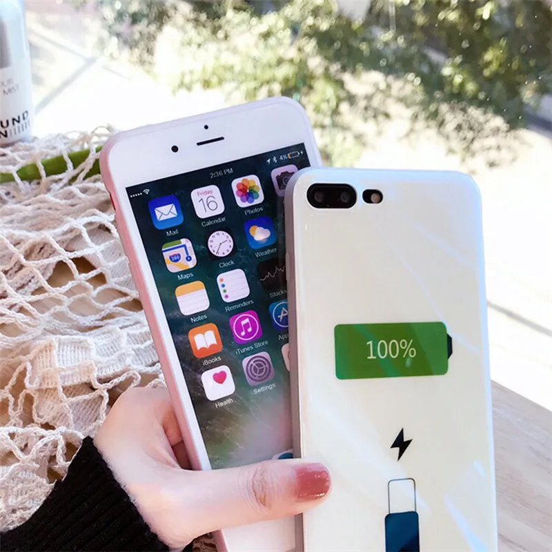 Горячая Забавный Синий чехол для iphone 8 мультфильм заряд Батарея узор телефон