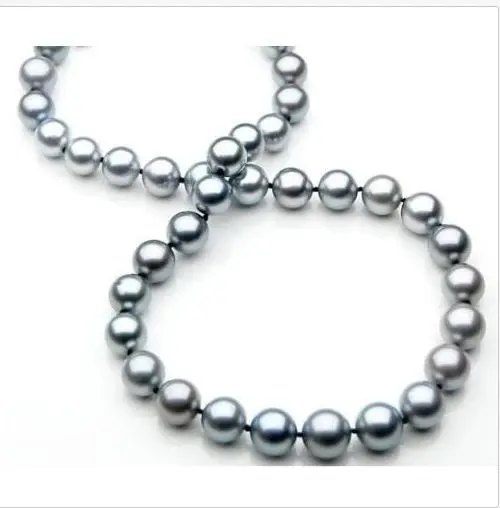 stunning AAA 10mm south sea silver grey pearl necklace 18inch 925 silver