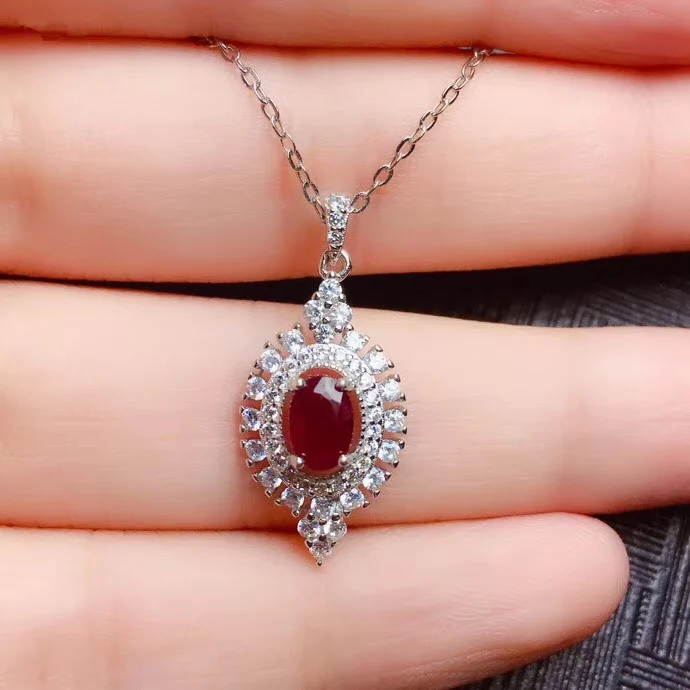 Rose Gold Plated PROCOGEM натуральный подвески с рубинами ожерелья для мужчин для женщин 4x6 мм 0.6Ct настоящий драгоценный камень ювелирные украшения 925 пробы Серебряная цепочка#573 - Цвет камня: Rose Gold Plated