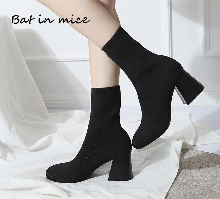 Baratos Moda invierno mujeres ocasional caliente tobillo nieve Botas mujeres Sexy Stretch tela tacones altos bombas Martin Botas mujer Botas w389