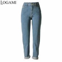 LOGAMI Высокая талия Джинсы бойфренда для женщин прямые джинсы Femme женские джинсовые брюки