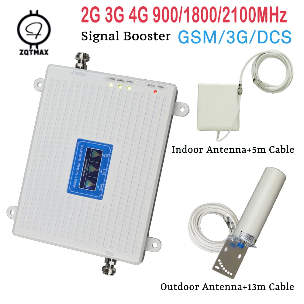 ZQTMAX 2G 3g 4G повторитель gsm dcs усилитель сигнала wcdma lte umts Усилитель сотового сигнала три диапазона с omni антенный кабель