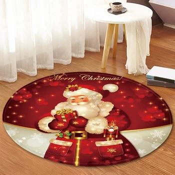 

Christmas Series Cartoon Round Carpet Hall Rug Soft Flannel Non-Slip Waterproof Home Doormat Kitchen Rugs Holiday Home Decor